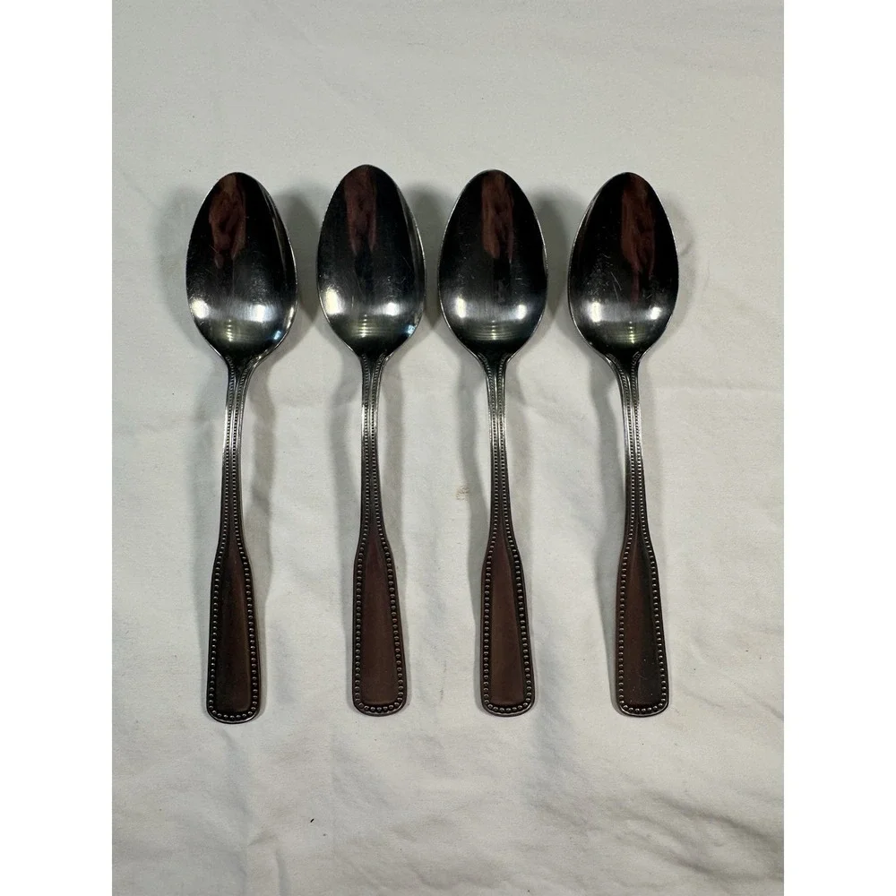 Harbourtown Bead Stainless Flatware 18/10 Beaded Lot‎ Of 4 Soup Table Spoons